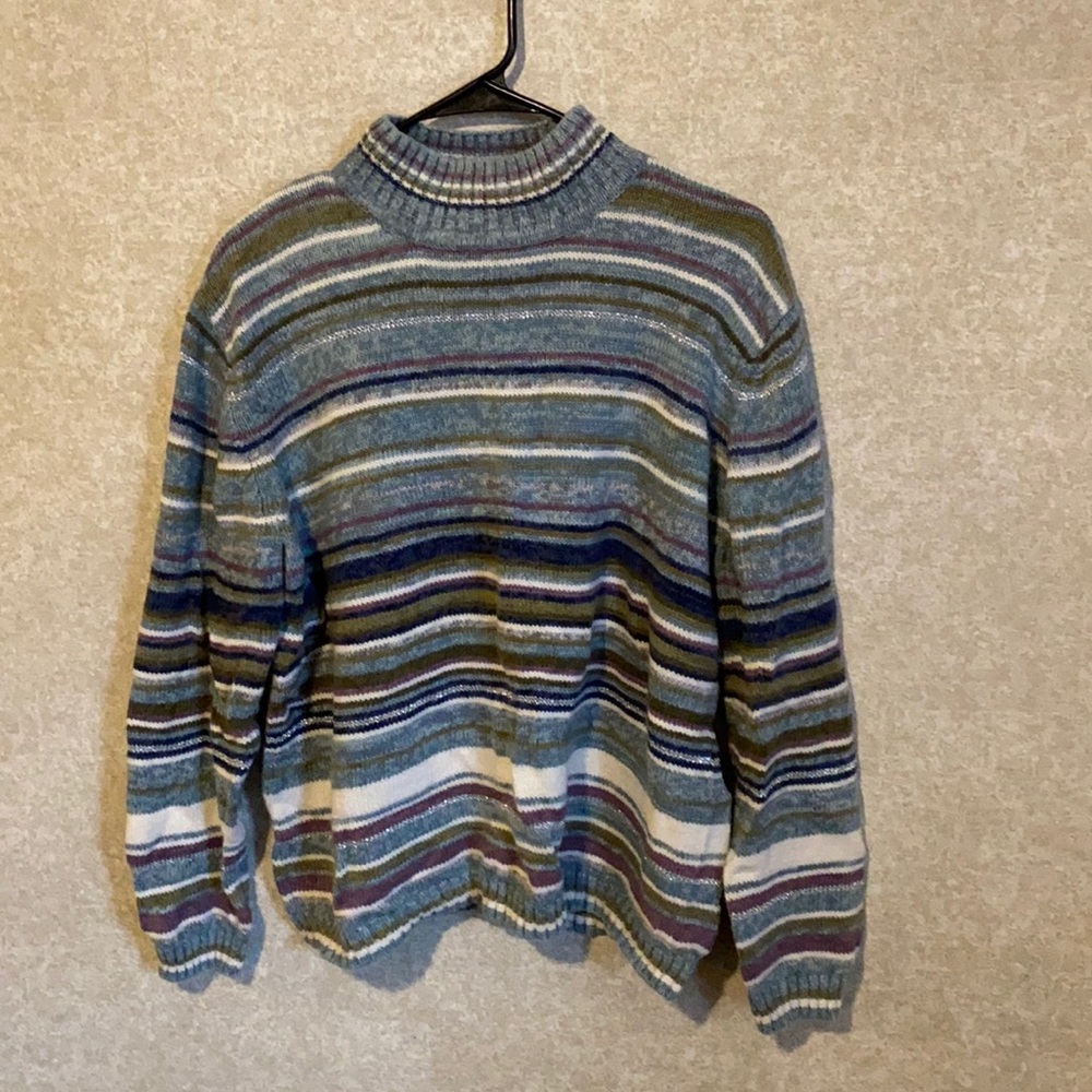 Vintage Striped Mock Turtleneck Sweater